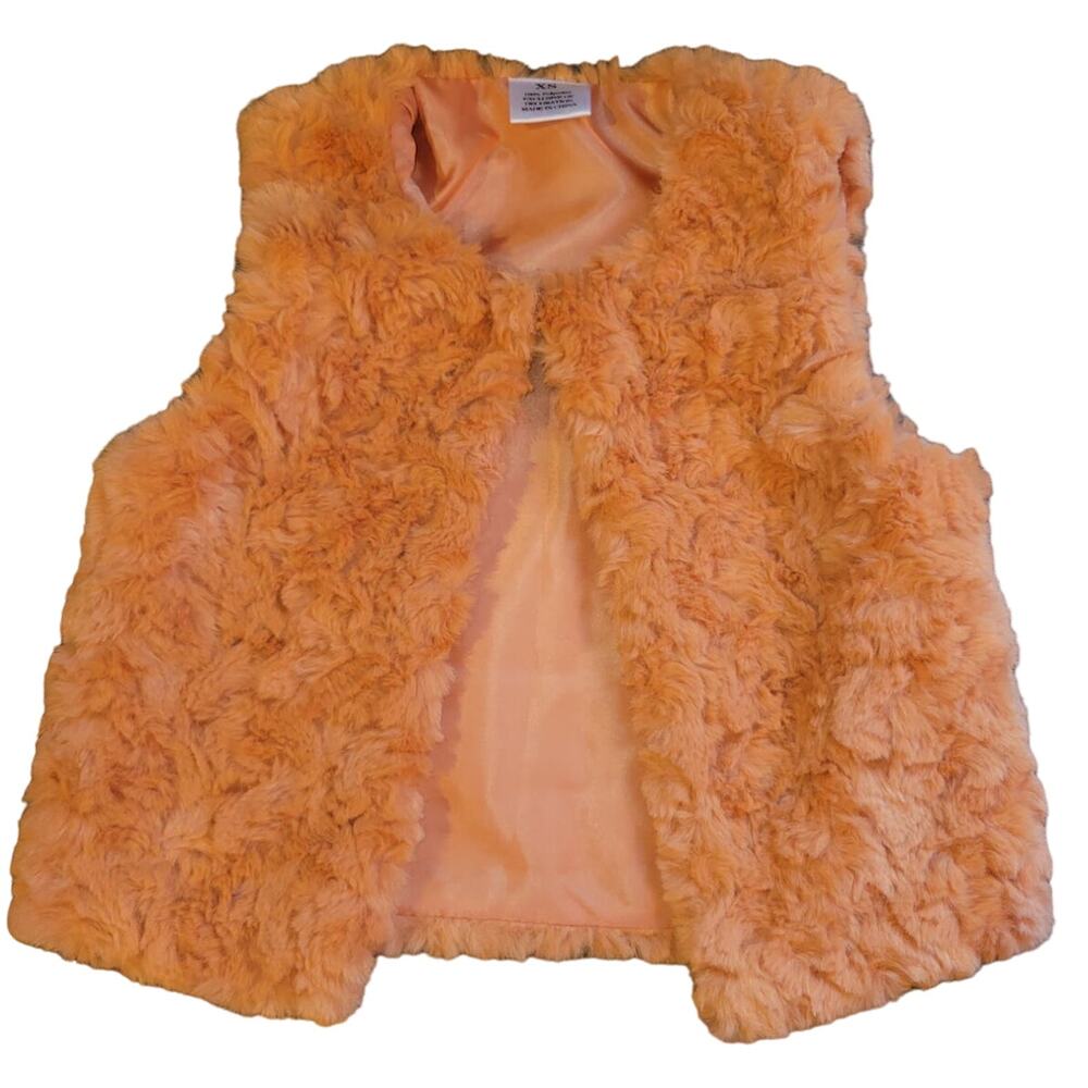 Girl's SOFT Orange Cream FURRY Faux Fur Sherpa Vest Peach XS